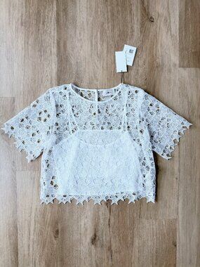 *NWT* 7 for all mankind Star Lace Boxy Tee White Fourth of July Patriotic SMALL